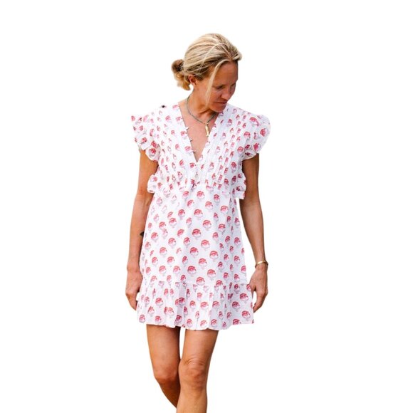 Perry Walker Collective Riley Mini Dress M medium size 2 red white floral block - Picture 1 of 11